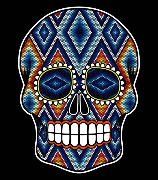 Illustrazione Vettoriale Teschio Colorato Perline Ispirato All Arte Huichol Messicana — Vettoriale Stock