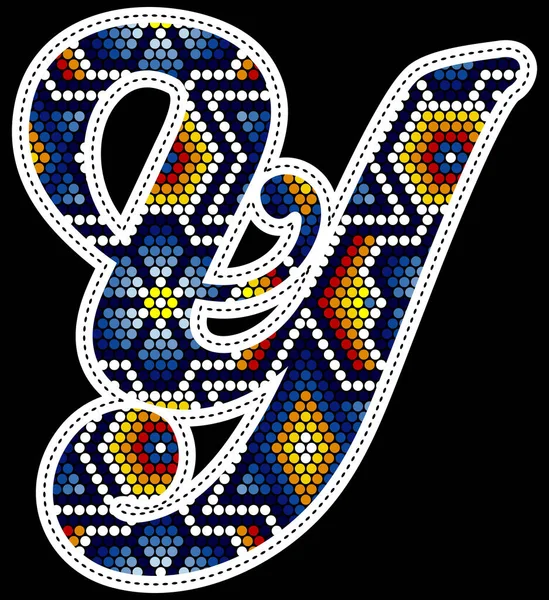 Eerste Hoofdletter Met Kleurrijke Stippen Abstract Design Geïnspireerd Mexicaanse Huichol — Stockvector