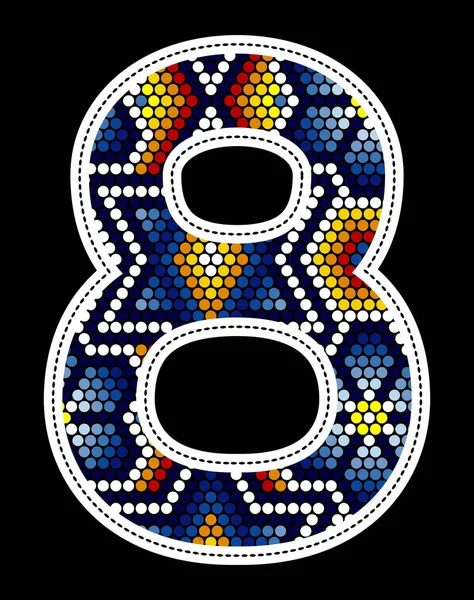 Number Colorful Dots Abstract Design Inspired Mexican Huichol Art Style — Stock Vector