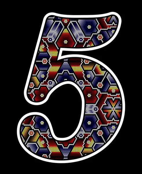Číslo Barevnými Tečkami Abstraktní Design Inspirovaný Mexickým Huichol Korálkovým Uměleckým — Stockový vektor