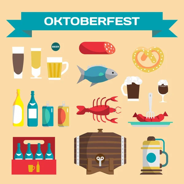 Vector set of icons in a flat cartoon style for Oktoberfest. Foo