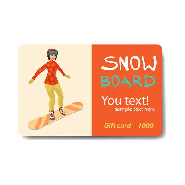 Winter sports, snowboarding. Sale discount gift card. Branding d