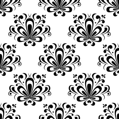 Çiçek seamless modeli. Siyah vektör çizim