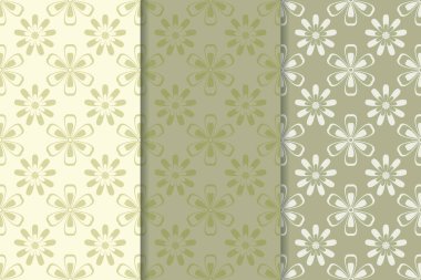 Çiçek seamless modeli. Zeytin yeşili seti