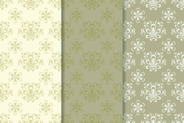 Çiçek seamless modeli. Zeytin yeşili seti