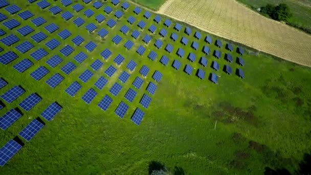 Solarmodule Farm Feld der grünen erneuerbaren Energien — Stockvideo