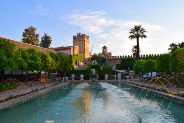 Fountains in the gardens of the Alczar de los Reyes Cristianos Palace of Cordoba, Spain clipart
