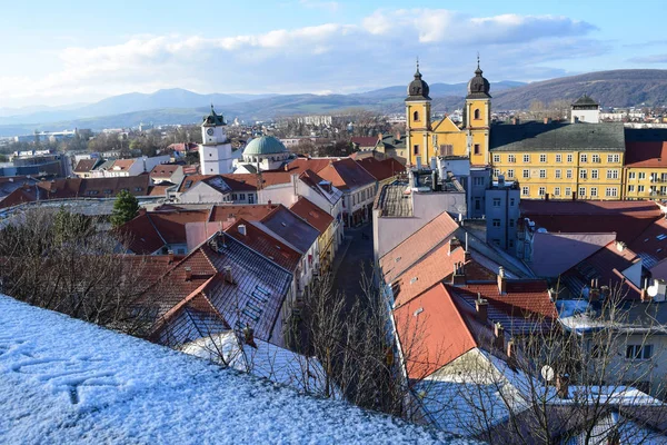 Kışın, Slovakya Trencin rooftops görüntülemek