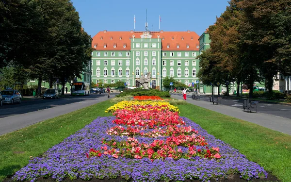 Jardins Vibrantes Que Levam Câmara Municipal Szczecin Polônia Fotografia De Stock