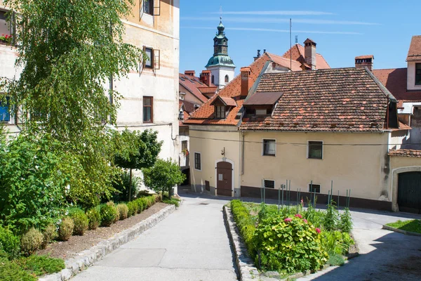 Small courtyard in the old town of Skofja Loka, Slovenia
