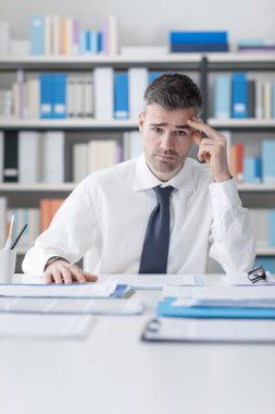 Tired stressed businessman working clipart