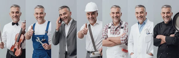 Homme posant dans différents uniformes de travail — Photo