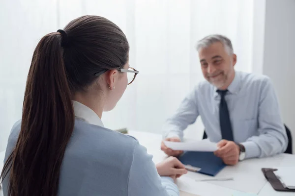 Woman having job interview with manager — Stock Photo, Image