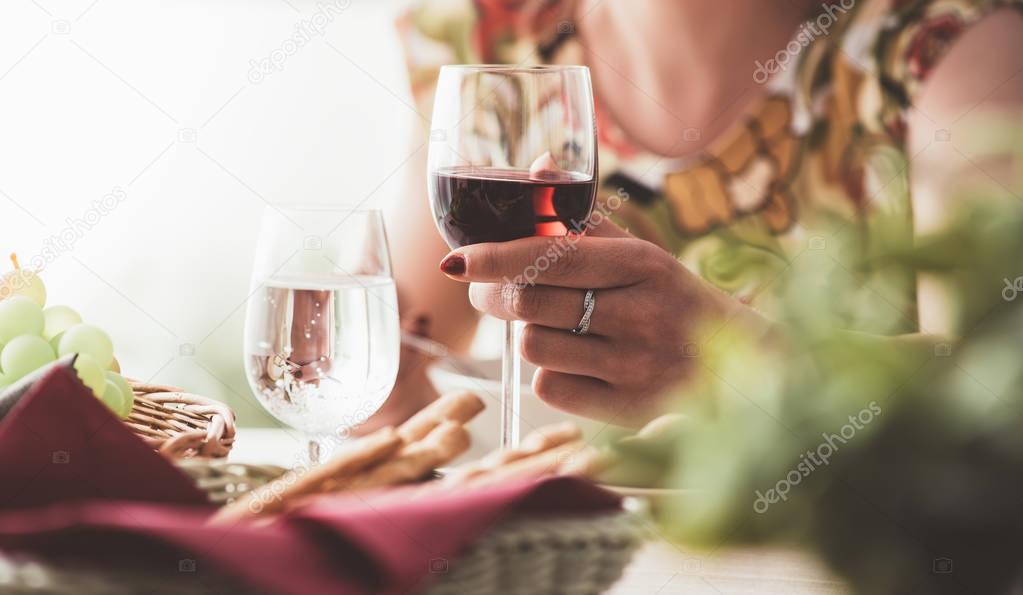 Woman having lunch at restaurant