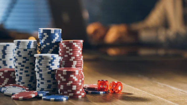 Piles of chips on table — Stock Photo, Image