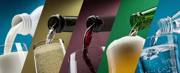 Pouring drinks into glasses photo collection — Stock Photo, Image