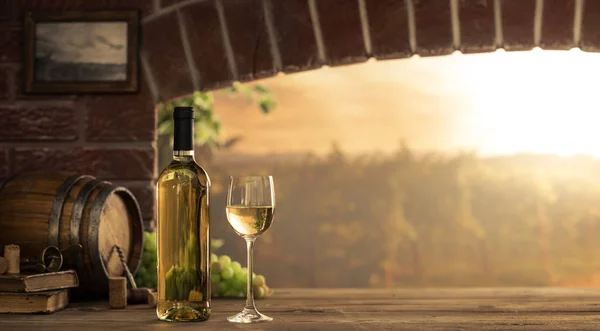 Дегустация белого вина в подвале — стоковое фото
