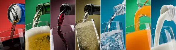 Versare bevande nella collezione di bicchieri fotografici — Foto Stock