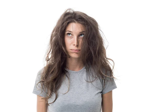 Frau mit schlechten Haaren Tag — Stockfoto