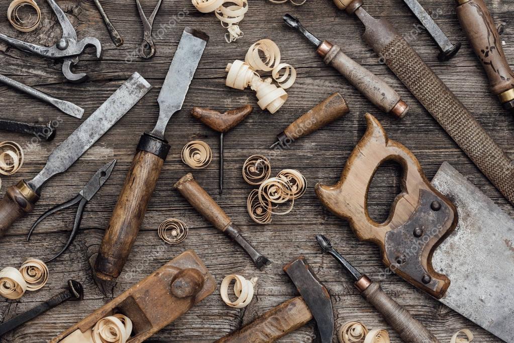 Old used woodworking tools — Stock Photo © stokkete 170232466