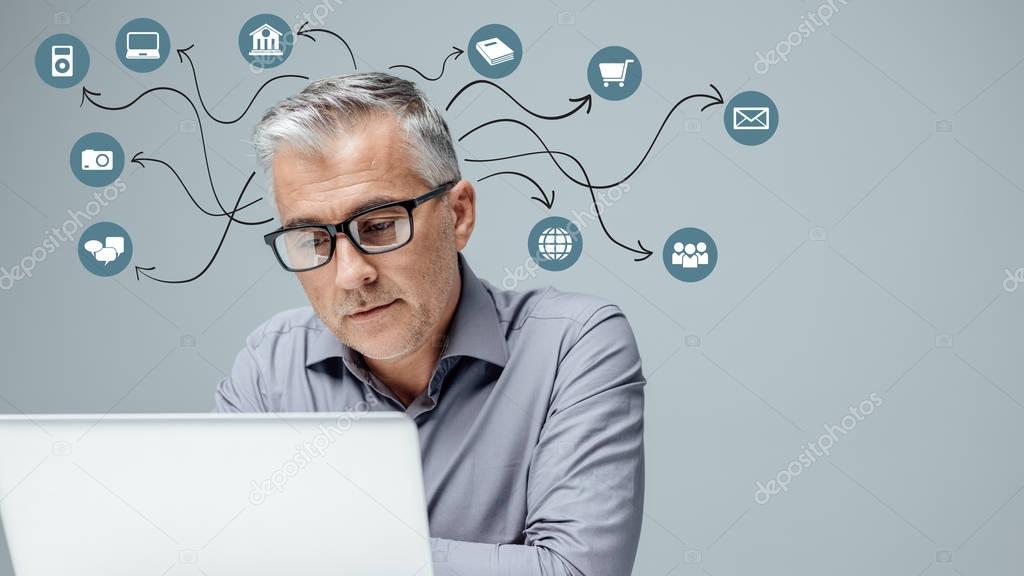 Professional businessman working with laptop