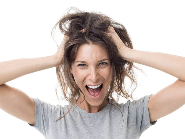Irritado estressado mulher gritando — Fotografia de Stock
