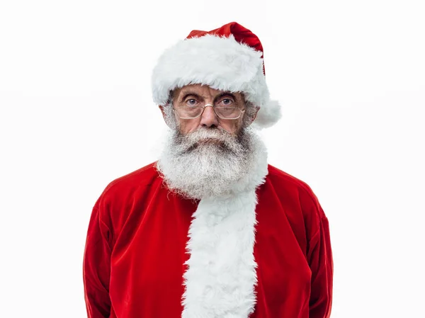 Santa Claus poseren op witte achtergrond — Stockfoto