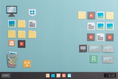 Bilgisayar masaüstü arayüzü simgeleri, Başlat çubuğu ve apps, kağıt kesme ve kompozisyon kolaj