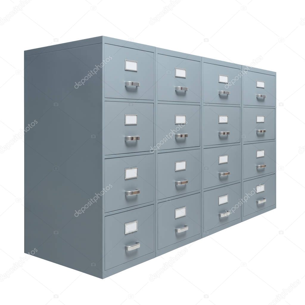 Filing cabinet on white background, office furnishing and data storage concept