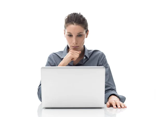 Professional Efficient Businesswoman Working Laptop White Background — Stock Photo, Image