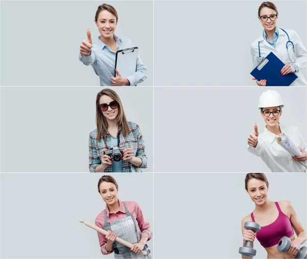 Collage Lavoratrici Sorridenti Ritratti Risorse Umane Concetto Lavoro — Foto Stock