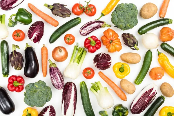 Surtido Verduras Frescas Sabrosas Sobre Fondo Blanco Concepto Comida Saludable —  Fotos de Stock