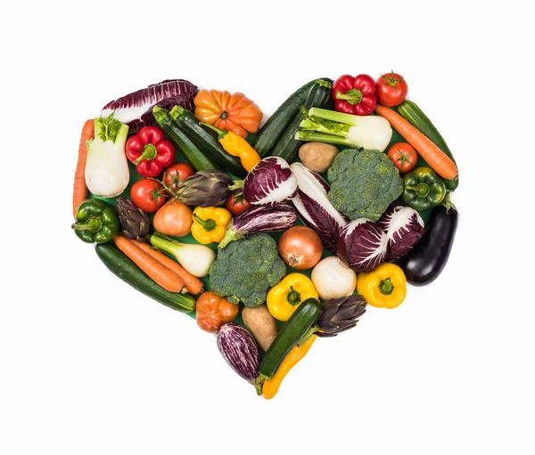 Heart Shape Composed Fresh Colorful Vegetables White Background Healthy Eating — Stock Photo, Image