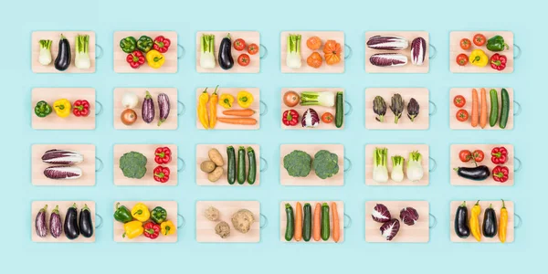 Frisches Bio Gemüsesortiment Auf Holzhackbrettern Gesunde Ernährung Und Veganes Ernährungskonzept — Stockfoto