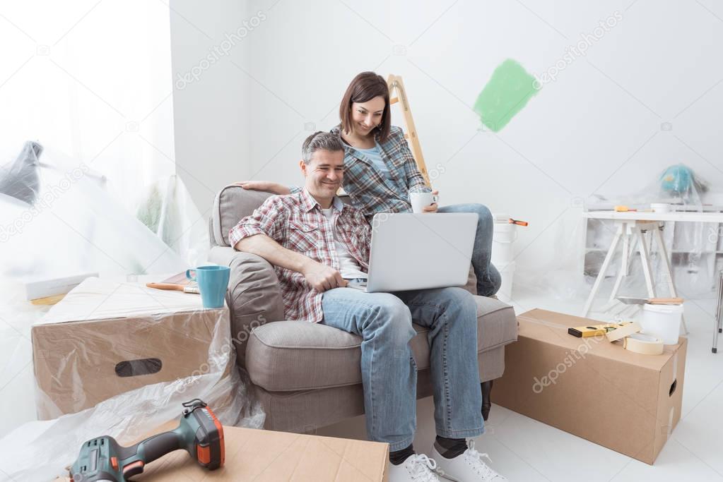 Couple connecting with a laptop