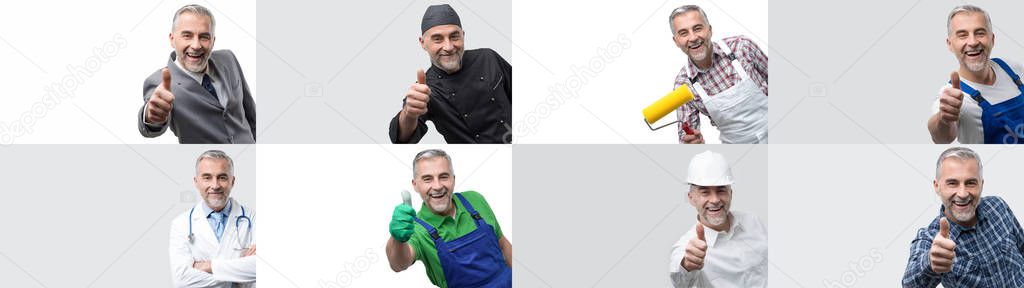 Collage of male smiling professional workers 