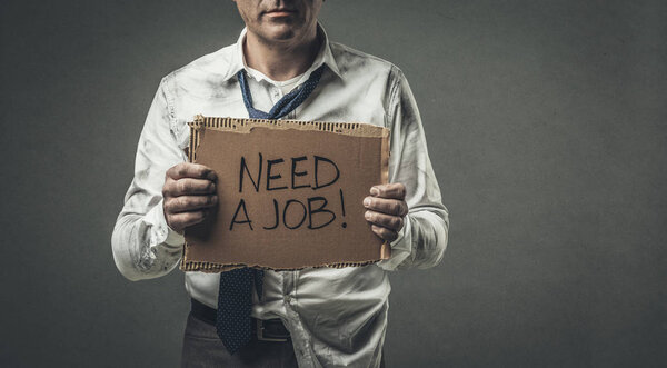 Desperate unemployed messy businessman