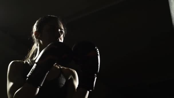 Entrenamiento de boxeadora femenina en el club de boxeo — Vídeos de Stock