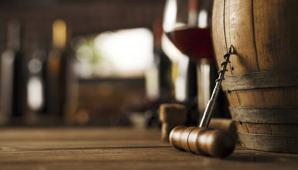Wine tasting in the cellar and vintage corkscrew