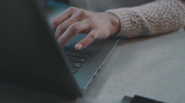 Bir Usb flash diskini laptopa takan kadın