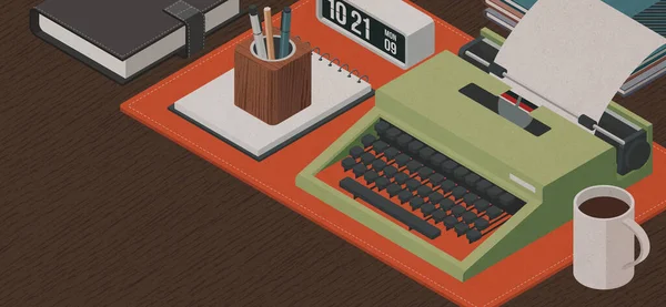 Professional Creative Writer Workspace Vintage Typewriter Desktop Isometric Illustration — Stock Photo, Image