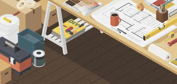 Diy Design Home Returching Project Isometric Tools Architect Desk Illustration — 스톡 사진