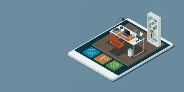 Miniaturowe Biuro Biznesowe Ekranie Smartfona Przestrzeń Robocza Koncepcja Zdalnej Pracy — Zdjęcie stockowe