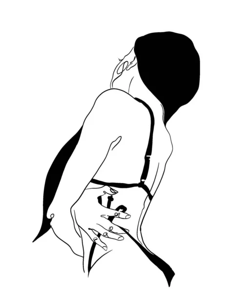 차림의 매력적 여자가 손으로 스케치 배경에 고립됨 — 스톡 사진