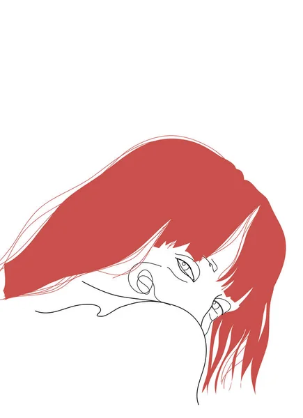 Ciągła Linia Rysunek Twarzy Fryzury Koncepcja Mody Kobieta Czerwonymi Włosami — Zdjęcie stockowe