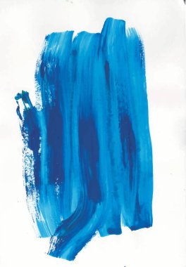 Beyaz arka planda soyut akrilik mavisi. Kağıda sıçrayan renk. El çizimi bir illüstrasyon..