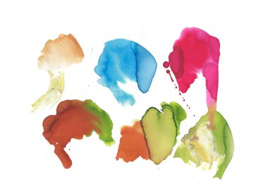 Güzel, soyut, suluboya el boyalarını beyaz arka plana, logo için fırça dokularına yerleştir. Manşet illüstrasyonları için mükemmel bir vuruş tasarımı var..