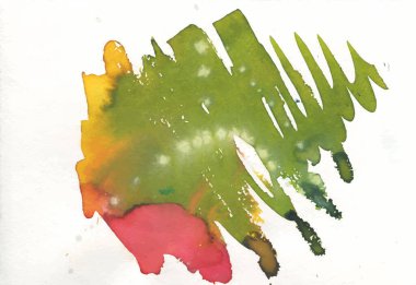 Beyaz arka planda soyut yeşil suluboya. Kağıdın üzerindeki renk. El çizimi bir illüstrasyon..