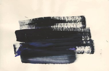 Beyaz arka planda soyut akrilik siyah fırça darbesi. Kağıda sıçrayan renk. El çizimi bir resim..