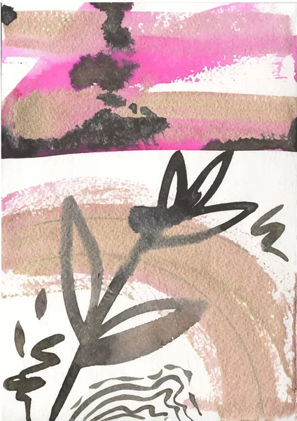 Абстрактный Бесшовный Рисунок Ярких Цветах Акварельная Живопись Листьев Чернила Гранж — стоковое фото